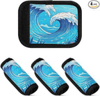 4 PC Luggage Handle Wrap Luggage Handle Covers Tags for Suitcase Bags Travel Luggage Handle Identifier Gripper Sea Waves Seaweed Blue