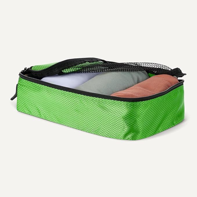 Amazon Essentials 4-Piece Packing Cubes Travel Accessories Set, Luggage Organizer with Double Zipper, Mesh Top, 100% Polyester, Small/Medium/Large/Slim, Green (Previously Amazon Basics)