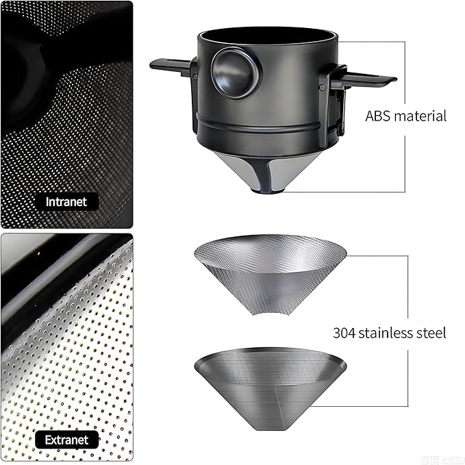 Pour Over Coffee Maker, Manual Drip Coffee 250ml Cup with Stainless Steel Mesh Filter, to Clean for Home,Office, Travel, Camping, Portable Coffee Kit (White)