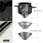 Pour Over Coffee Maker, Manual Drip Coffee 250ml Cup with Stainless Steel Mesh Filter, to Clean for Home,Office, Travel, Camping, Portable Coffee Kit, Black