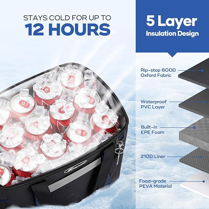 Maelstrom Collapsible Soft Cooler Bag, 24/30/60/75 Cans Beach Cooler, Ice Chest, Leakproof & Portable for Beach, Camping, Road Trips & Grocery Shopping