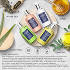 Eco Botanics Hotel Amenities Set | 10.14oz Pump Bottles | Shampoo, Conditioner, Hand & Body Wash, and Lotion | Set of 48