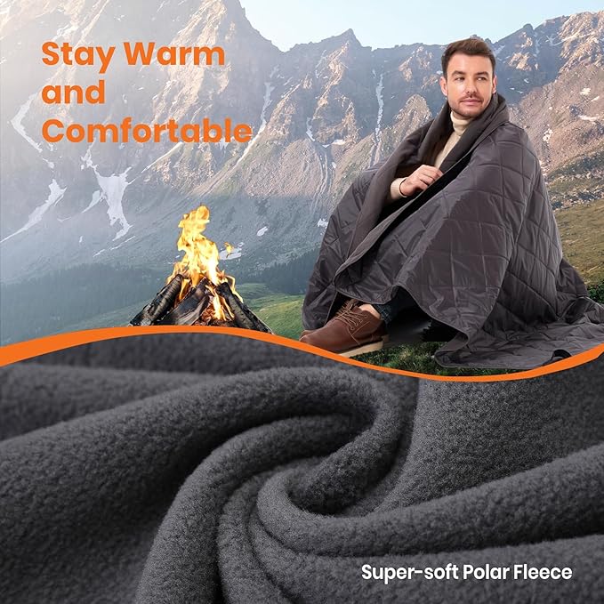 4-in-1 Large Outdoor Blanket - Waterproof & Windproof Thickened Warm Fleece Camping Blanket for Stadium, Hiking, Sporting Events - 81"x57", Packable (Dark Gray)
