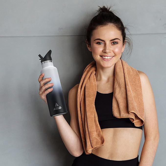 Stainless Steel Double Wall Water Bottles, Vacuum Insulated Bottle With Straw Lid, Insulated Water Bottle Keeps Water Cold for 24 Hours, Hot for 12 Hours, Hiking, Sports