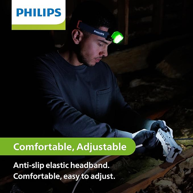 Philips Xperion 3000 LED Headlamp Work Light, 300 Lumen Professional Flashlight with Diffused Flood Light and Rotatable Spotlight for Mechanics, Running, Camping, Grilling, Outdoor Use