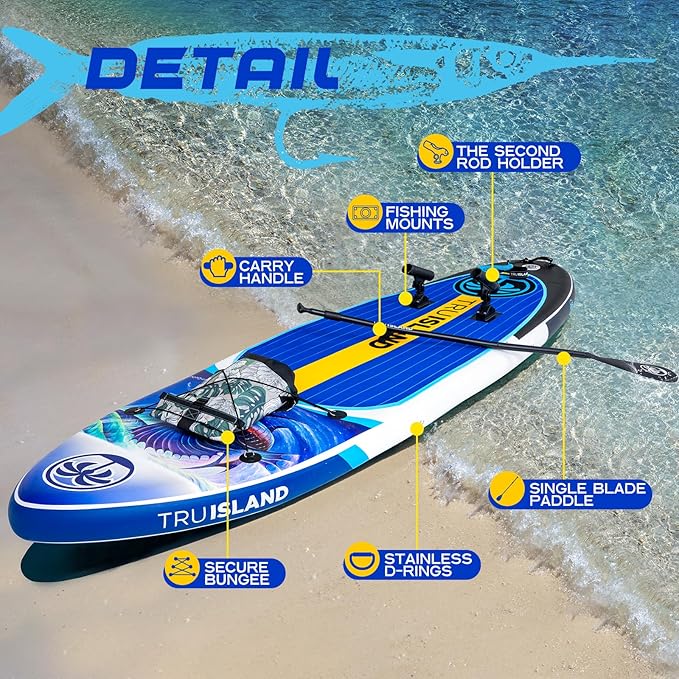 TRUISLAND Inflatable Paddle Board, Stand Up Paddle Board with Backpack, Non-Slip Thickened Deckpad, Waterproof Phone Case, Leash, Paddle, Hand Pump