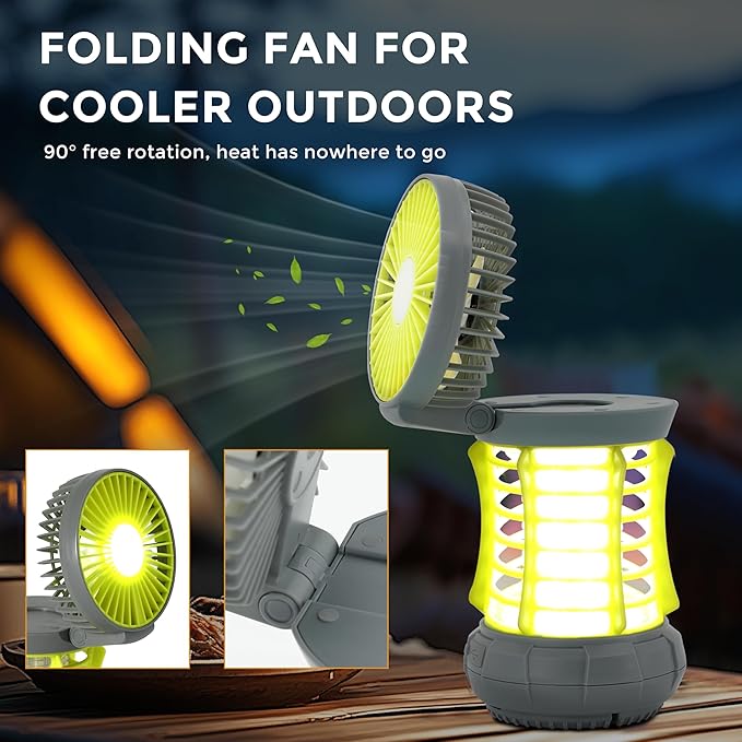 GREEN MORE Portable Camping Lantern with Cooling Fan - 18650 Battery Required (NOT Included), 6 Light Modes Camping Light Lightweight, for Power Outages Fishing Hurricane Emergency, Green