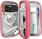 CAAORDKSO Electronic Organizer Travel Case Storage Bag, Universal Electronics Accessories Case Portable Travel Bag for Women, Cable, Cord, Charger, Phone, Power Bank, Earphone (Rose Red, Large)