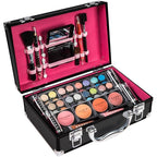SHANY Carry All Make up Train Case with Pro Makeup Set, Beauty Brushes, Lipsticks, Eye Shadows, Blushes, Powders, and more - Reusable Cosmetics Storage Organizer - Premium Gift Packaging - Silver