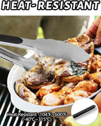 Anaeat 7" Mini Cooking Tong Stainless Steel - Sturdy Coiled Spring Locking Kitchen Food Tong with Non-Slip Silicone Grip for Serving, Cooking, Baking - Heat Resistant up to 480°F (Black)