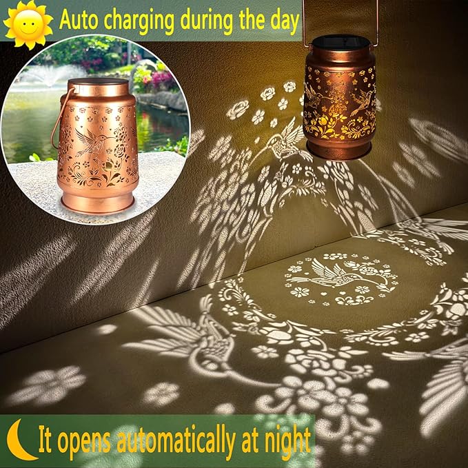 Hummingbird Solar Lanterns Outdoor Waterproof Garden Decor Mothers Day Gifts for Mom Women Birthday Gifts Ideas Metal Bird Decorative LED for Patio Pathway Landscape Walkway Terrace Balcony Lawn Yard