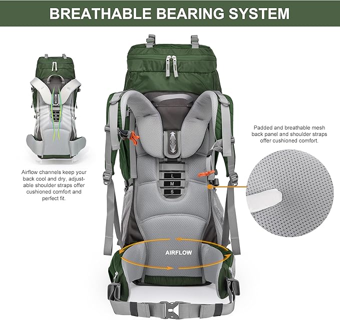 MOUNTAINTOP 70L Internal Frame Backpack Camping Backpacking Hiking Backpack for Men Women with Rain Cover