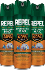 Repel Insect Repellent Sportsmen Max Formula 40% DEET, 6.5 Ounces, Long-Lasting Aerosol Insect Repellent Spray Repels Mosquitoes, Ticks, Gnats, Biting Flies, Chiggers and Fleas, 3 Pack