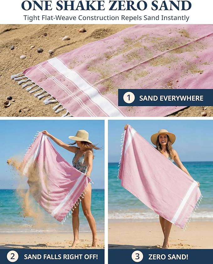 LANE LINEN Large Beach Towel, Turkish Towel, Lightweight Beach Towels for Adults, 39"x71" Oversized Pool Towels, Absorbent, Quick Dry, Durable Sand Proof Beach Towel, 39"x71" - Candy Pink