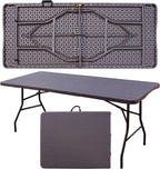 Foldable Table, Plastic 6FT Folding Table, Indoor Outdoor Portable Utility Table with Handle for Party, Camping and Picnic, Brown