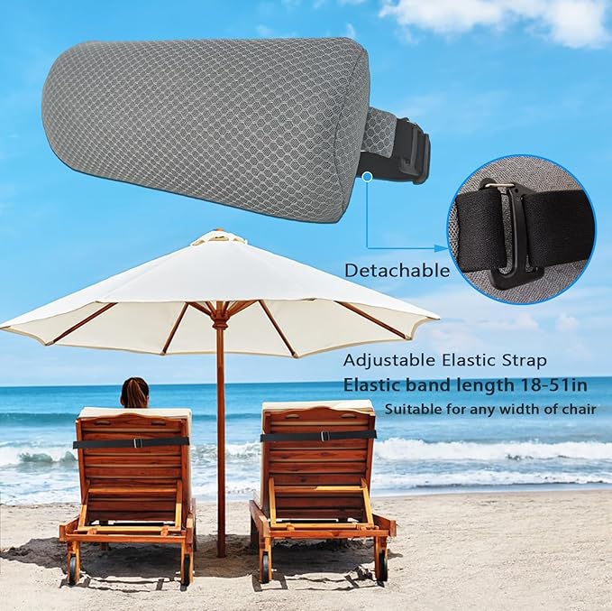 REEZEIVI 1Pack Headrest Pillow for Patio Chaise Lounge,Chaise Lounge Pillows Outdoor 3D air mesh with Elastic Band,Quick Drying and Washable Spa Pillow for Recliner,Beach Chair,Office Chair Gray