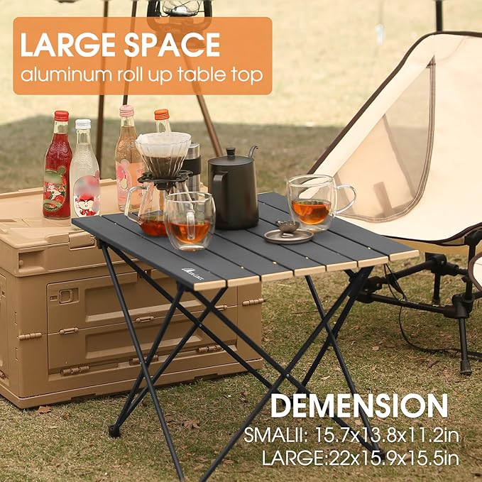 MOON LENCE Folding Outdoor Aluminum Camping Table Portable Ultralight Compact Backpacking Travel Table for Beach, Picnics, Hikin (Gold, Large)