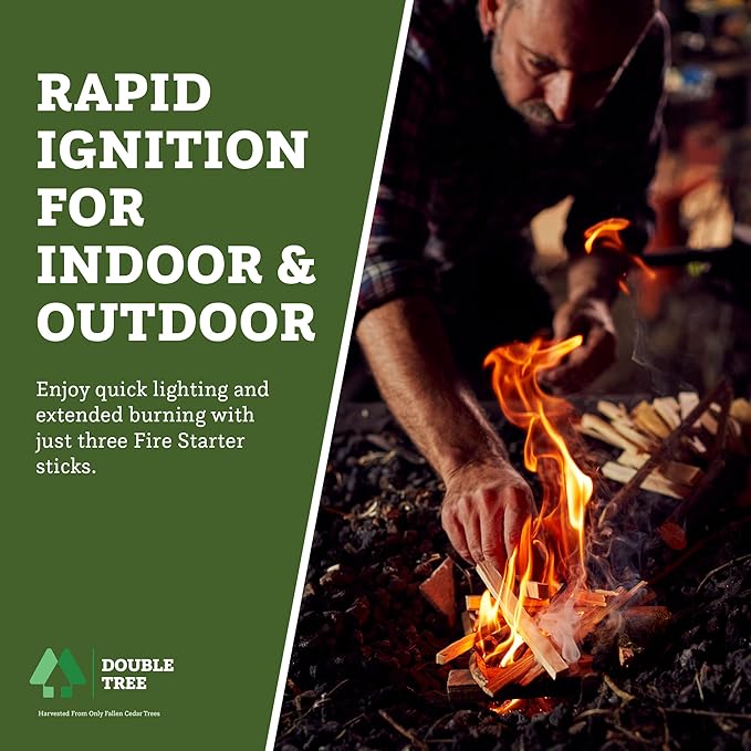 Double Tree Fire Starter Sticks - 100% Natural Cedar Wood Kindling, Quick & Easy Burning for Campfire, Camping Cooking Stove, Fire Pit, Fireplace & Grilling, lndoor & Outdoor - (X-Large 2 Cubic ft)