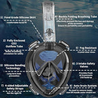 R10 Full Face Snorkel Mask Adults, Snorkeling Mask Gear for Adults&Kids, Fully Enclosed CO2 Transportation Solution, Silicone Bonding Anti-Leak&Anti-Fog, Foldable for Portability