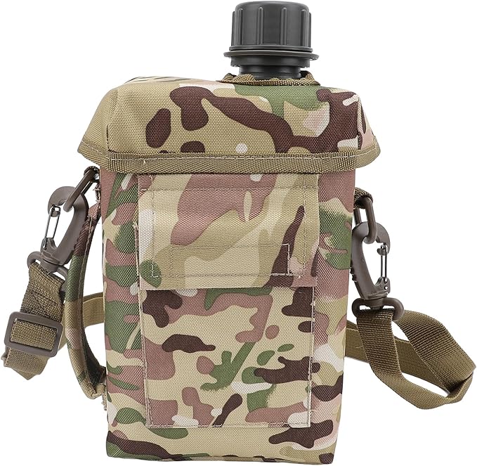 Zunate Outdoor Water Bottle - 2L Portable Water Canteen with Waist Bag, Multi Fuctional PVC Flat Camping Water Bottle for Surplus or Bushcraft Gear (CP)