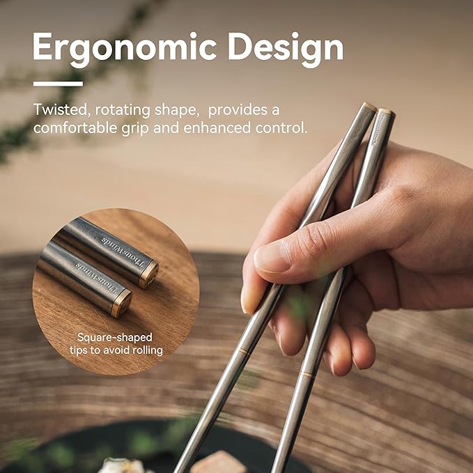 Titanium Chopsticks, Foldable Ultralight Chopsticks, Reusable Utensils for Camping Backpacking Hiking Travel Home, 9-inch, with Storage Bag