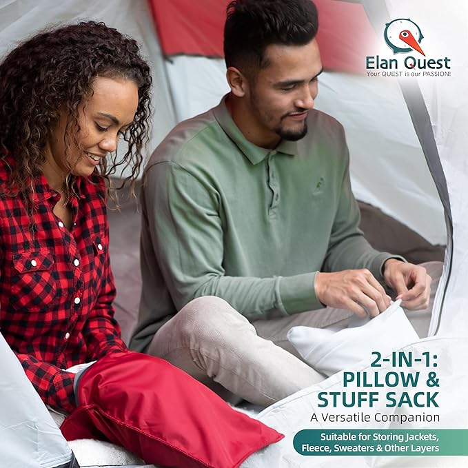 Stuffable Camping Pillow Sack (Large, Red) - 12 x 17 - Camping Essentials for Hiking, Backpacking and Travel Essentials - Sold Empty Bring Your Own Stuffing