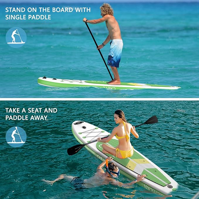 CYFIE 10'6''Inflatable Stand Up Paddle Board, Paddle Boards with Premium SUP Paddle Board Accessories, Removable Kayak Seat and Camera Mount for Yoga, Kayaking, Surf, Fishing