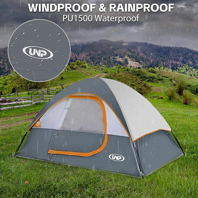 Camping Tent 4 Person, Waterproof Windproof Tent with Rainfly Easy Set up-Portable Dome Tents for Camping