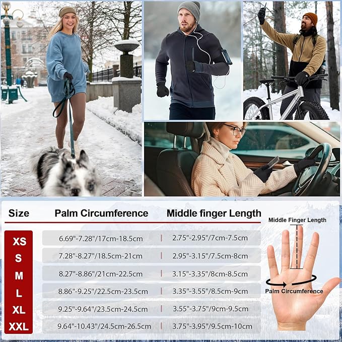 Pixel Panda Winter Gloves for Men Women Warm Touchscreen Gloves for Cold Weather Thin Water-Resistant Windproof Non-Slip Gloves for Cycling, Driving, Running, Hiking