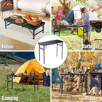 GARLLEN Folding Camping Table, 3-Adjustable Height Portable Picnic Table with Carrying Bag, Lightweight Aluminum Folding Outdoor Table for Camping, BBQ, Picnic, 34.2" L x 15.7" W, Black