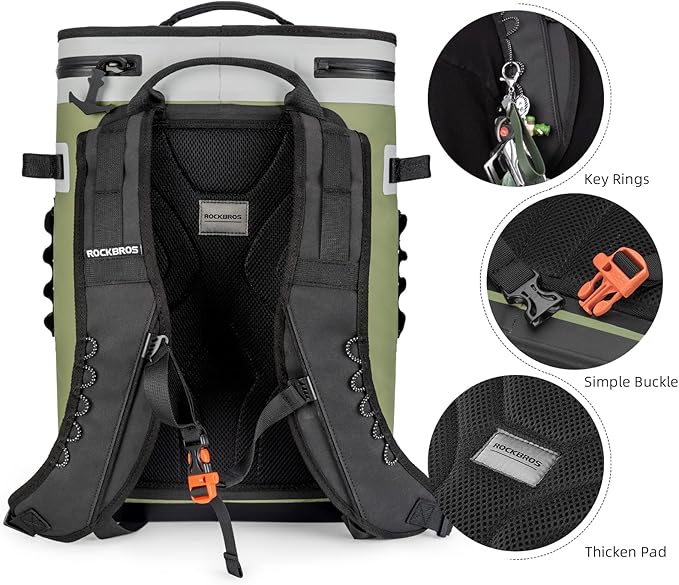 ROCKBROS Backpack Cooler Leak-Proof Soft Sided Cooler Waterproof Insulated Backpack Cooler Bag 36 Can Soft Cooler for Camping Fishing Party Outdoor Adventure Picnic