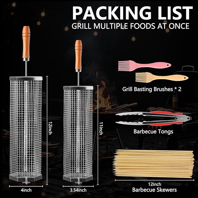 5PCS Grill Baskets For Outdoor Grill,Upgrade Buckle Rolling Nesting Grill Baskets,BBQ Accessories Tools Set With Brush,Tongs For Vegetables Camping,Birthday Gifts For Men Dad Husband,Fathers Day