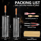 5PCS Grill Baskets For Outdoor Grill,Upgrade Buckle Rolling Nesting Grill Baskets,BBQ Accessories Tools Set With Brush,Tongs For Vegetables Camping,Birthday Gifts For Men Dad Husband,Fathers Day