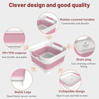 2.4 Gal Collapsbile Wash Basin with Drian Plug,9L Dish Pan for Soaking Baby Bottles,Portable Sink, Multiuse Foldable Bucket,Ice Beverage Tubs for Camping, Vegetable Washing, RV (Pink)