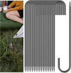 20 Pieces 12 Inch Long 1/4In Diameter Heavy Duty J Hooks,Heavy Duty Rebar Metal Fence Ground Garden Tent Stakes,Ground Spikes Anchors for Fencing,Outdoor Chicken Wire Trellis Stakes,Anti-Rust Black