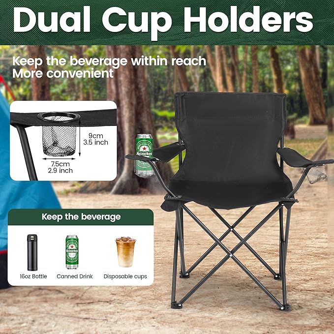 2 Pack Camping Chairs -Lightweight and Supportive Chairs for Adult and Lightweight Individuals - Compact, Durable, and Portable - Ideal for Camping, Hiking, Beach, and Picnics -Carry Bag