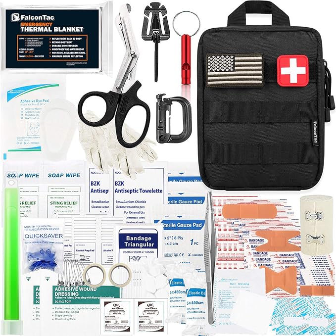 200 Pieces First Aid Kit IFAK Survival Kit Molle System Compatible Pouch, Emergency Kit Gift for Men, Dad, Husband, for Outdoor, Camping, Hunting, Hiking, Home, Earthquake, Disasters Black