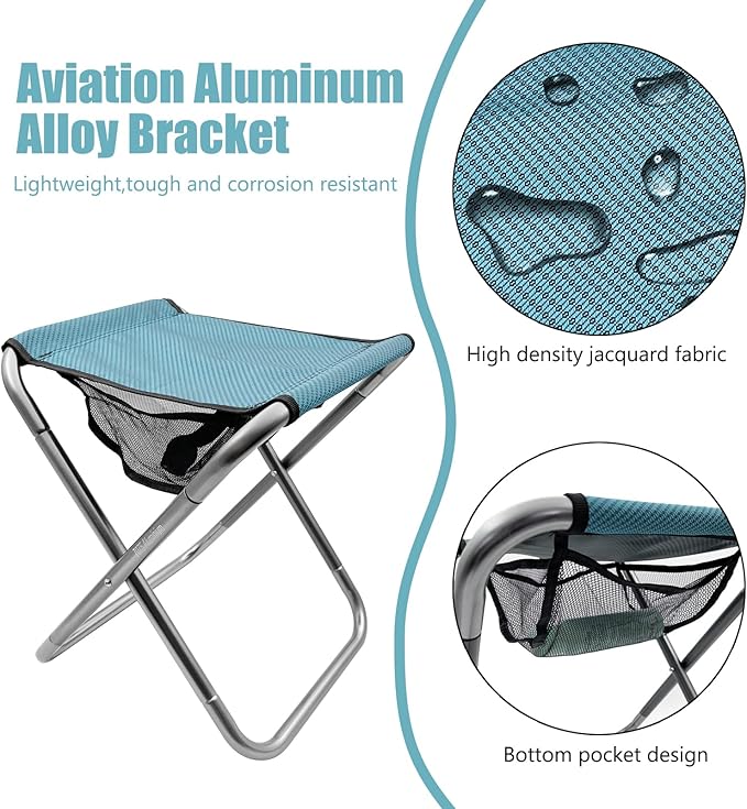 Folding Camping Stool, 16 Inch Tall Portable Folding Stool Aluminum Alloy Lightweight Stool Seat Red Foldable Stool with Carry Bag for Fishing Outdoor Camping Hiking and BBQ (Blue)