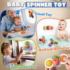 3PC Suction Spinner Toys for Babies 12 Months, Bath & Window Suction Toys, Airplane Travel Activities, Montessori Sensory Fidget Toys, Easter Basket Stuffers Gifts for 1 Year Old Boys Girls