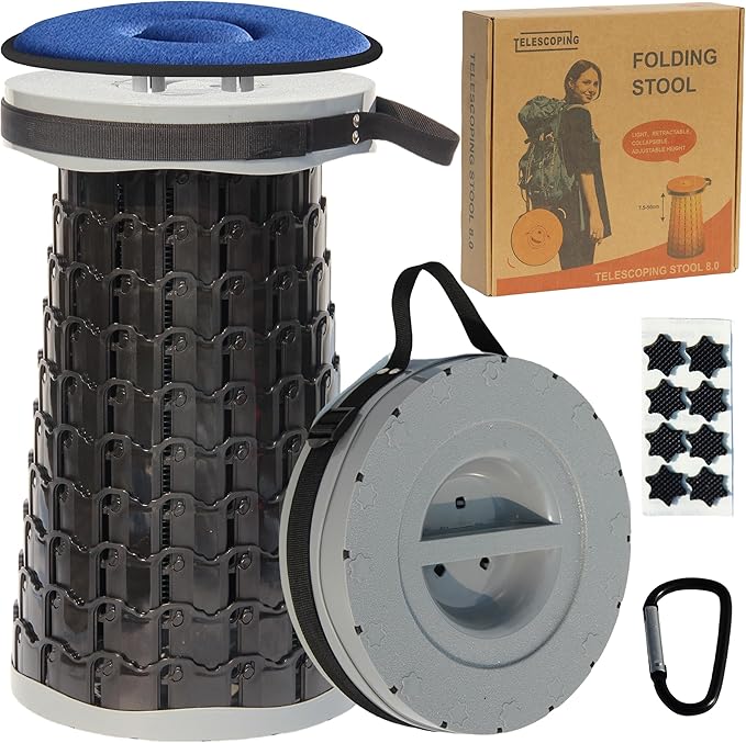 ALEVMOOM 2025 Upgraded XXL Collapsible Stool with Cushion 19.7",1000lbs Max Weight,Wider & Taller Seat, Heavy Duty Portable Retractable Folding Chair or Travel Foot for Camping & Outdoors(Grey)