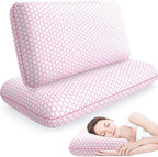 Memory Foam Pillows for Side, Back and Stomach Sleepers, Set of 2, Bed Pillow with Washable Cover and Breathable Mesh, Bed Pillow for Sleeping (Pink，Queen Size)