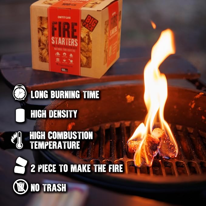 100 pcs Fire Starter for Indoor and Outdoor Use - Natural, Eco-Friendly Firelighter for Grills, Smokers, Fire Pits, Wood Stoves - Waterproof, All-Weather Charcoal Starter, Fire Starters for Campfires