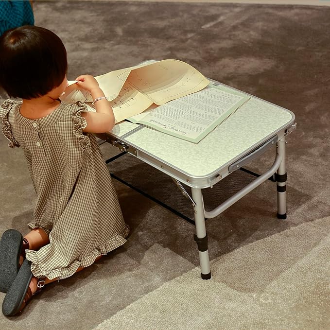 Small Folding Camping Table, 2ft Portable Picnic Table Aluminum 24" x 16" Folding Table, 3 Adjustable Heights Portable Lightweight Table Dining Table for RV, Picnic, Beach (White)