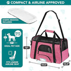 PetAmi Airline Approved Pet Carrier for Cats & Small Dogs, Soft Sided TSA Travel Carrier Bag Sherpa Bed, Breathable Mesh Ventilation, Collapsible Bowl, Fit Under Seat, Up to 18 lbs, Large Heather Pink