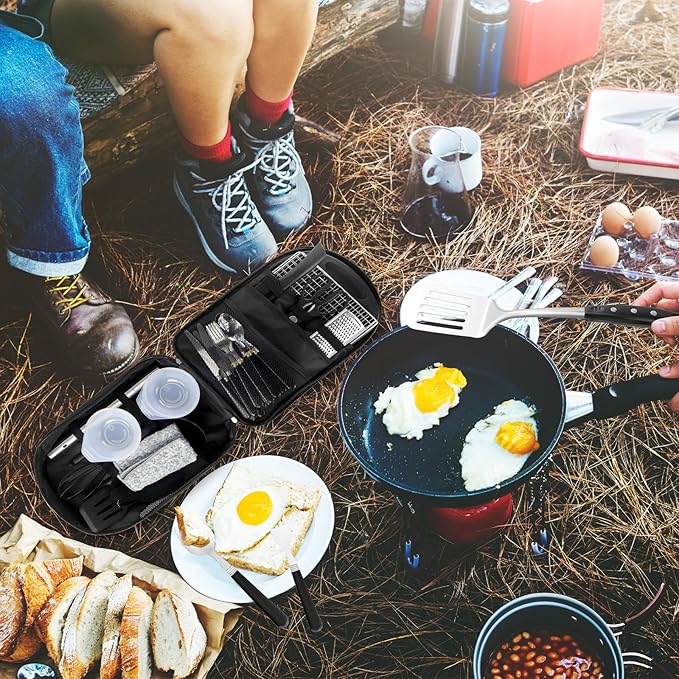 Camp Kitchen Organizer, Multi-Pocket Camping Cooking Utensils Bag, Waterproof Portable Storage for BBQ Outdoor Cooking Essentials