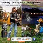 Odoland Portable Camping Fan with LED Light, 30000mAh Rechargeable Battery Operated Oscillating Fan with Remote & Hook, 6L Bucket Misting Fan for Outdoors Patios,Travel,Jobsite, Black