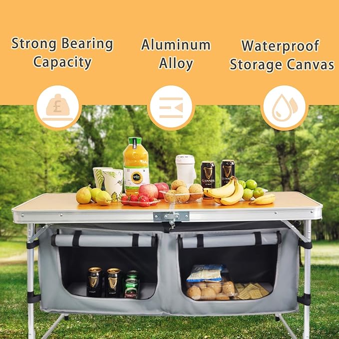 Camp Field Camping Folding Aluminum Table with Adjustable Legs for Outdoor Travel Beach, Backyards, BBQ, Party and Picnic Foldable Table