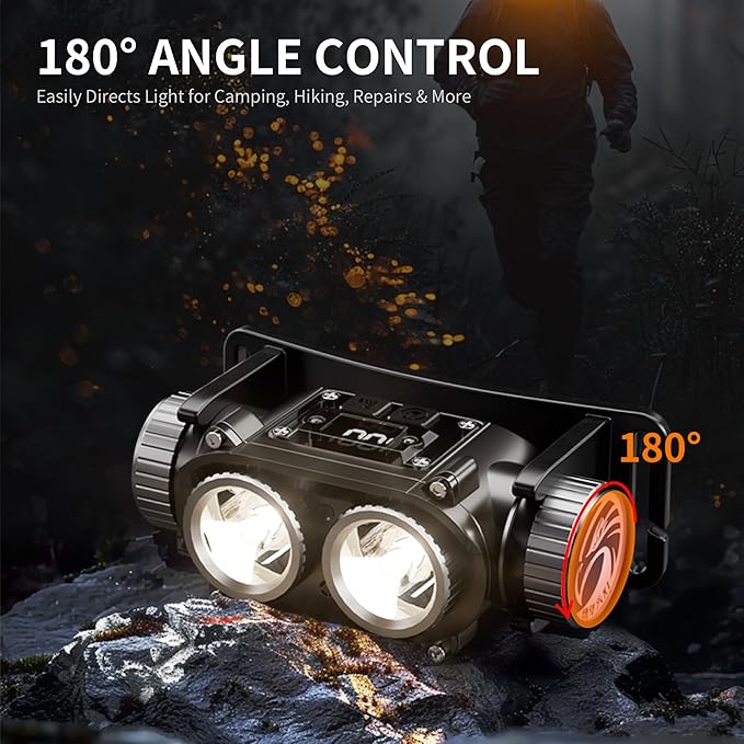 WARSUN Rechargeable LED Headlamp – 1500 Lumens, Adjustable Angle, Aluminum Alloy & ABS, IPX6 Water-Resistant, Battery Indicator, Long Battery Life – Ideal for Camping, Hiking, and Industrial Use
