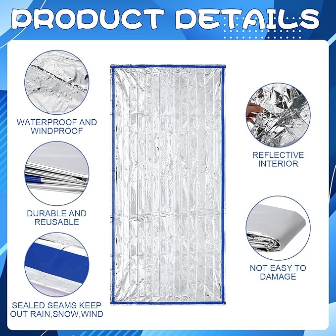 Qunclay 12 Set Emergency Sleeping Bag Survival Bivvy Sack Blanket with Whistles Lightweight Portable Thermal Survival Bag Thick Tent with Hood Extension Nylon Stuff Sack