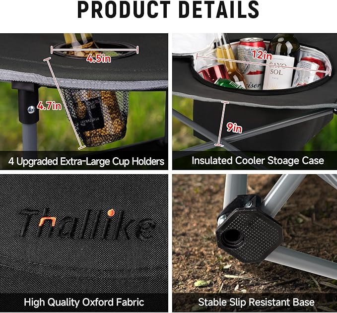 Portable Lightweight Folding Camping Table with Cooler and 4 Large Cup Holders Collapsible Picnic Camp Table Foldable Outdoor Table with Carry Bag for BBQ Tailgating Beach RV Travel Hiking